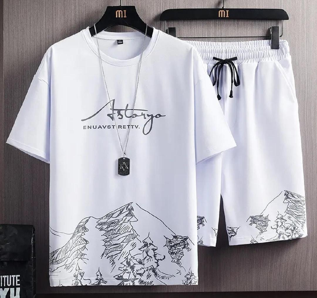 Men Printed Polyester T Shirt  And Shots Tracksuit 2 Pcs Set