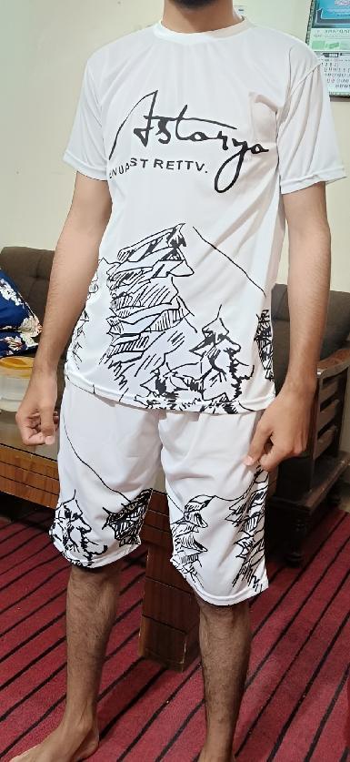Men Printed Polyester T Shirt  And Shots Tracksuit 2 Pcs Set